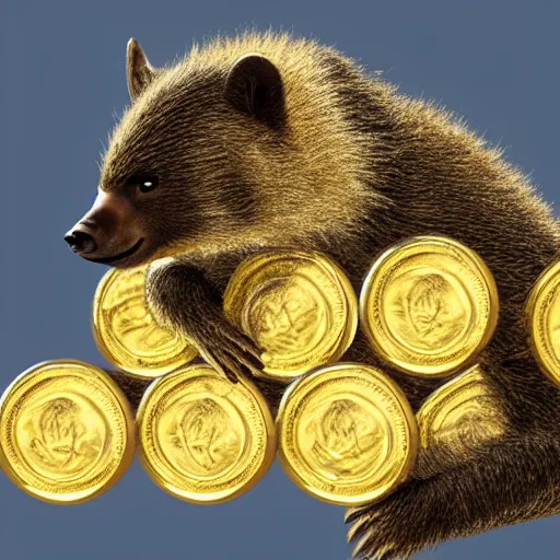 Prompt: a honey badger sitting on a large pile of gold coins, animated, digital art, trending on artstation, 4 k