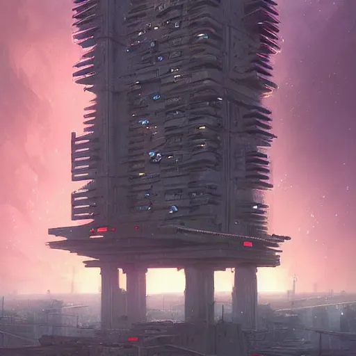 Image similar to highly detailed brutalist architecture city, star wars imperial style, neon lights, dramatic sky, stephen bliss, unreal engine, fantasy art by greg rutkowski, loish, rhads, ferdinand knab, makoto shinkai, ilya kuvshinov, rossdraws, global illumination, radiant light, detailed and intricate environment