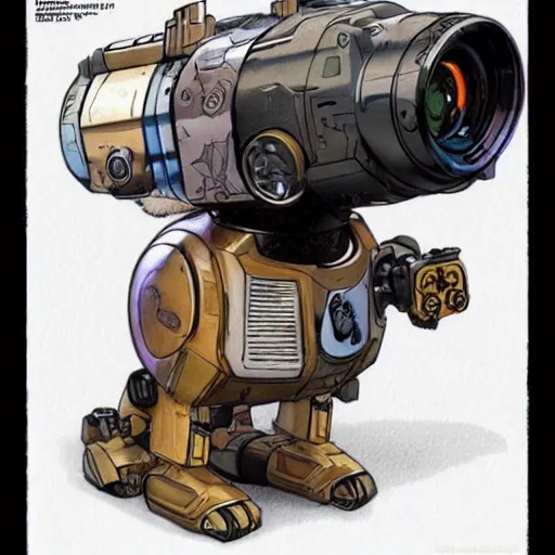 Image similar to cyborg corgi with a robotic eye and a small cannon for a tail that looks like it is from Borderlands and by Feng Zhu and Loish and Laurie Greasley, Victo Ngai, Andreas Rocha, John Harris