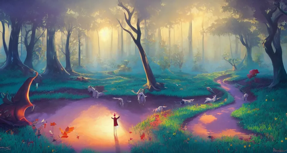 Prompt: Enchanted and magic forest, by RHADS