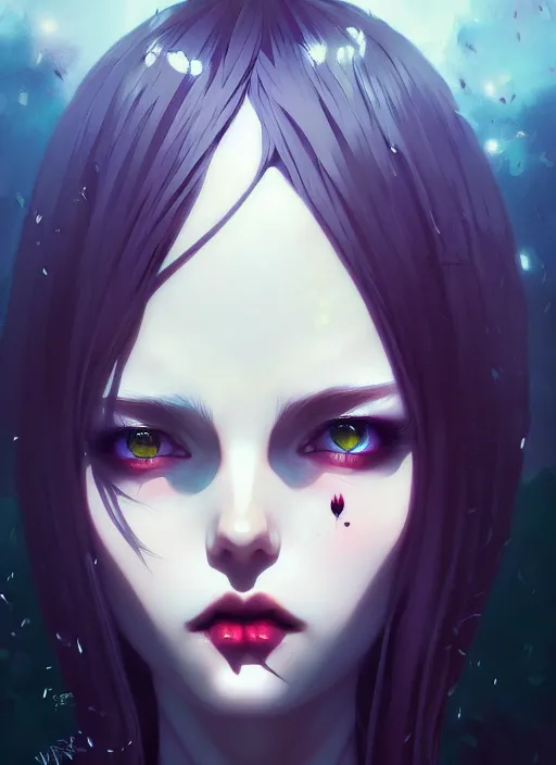 Image similar to portrait of beautiful gothic girl, cute face, intricate, highly detailed, digital painting, official media, anime key visual, concept art, rich vivid colors, ambient lighting, sharp focus, illustration, art by wlop and ilya kuvshinov and makoto shinkai