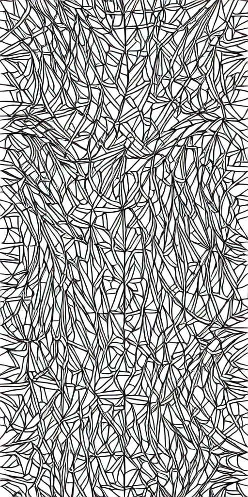 Image similar to black and white fractals, sharp geometric patterns, outline, intricate, coloring page, white background