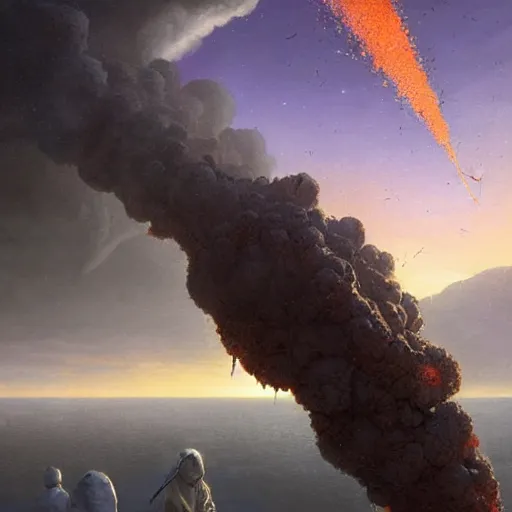 Prompt: A digital painting of a meteorite containing an insect hive burning up in the atmosphere, Wayne Barlowe Greg Rutkowski Jessica Rossier