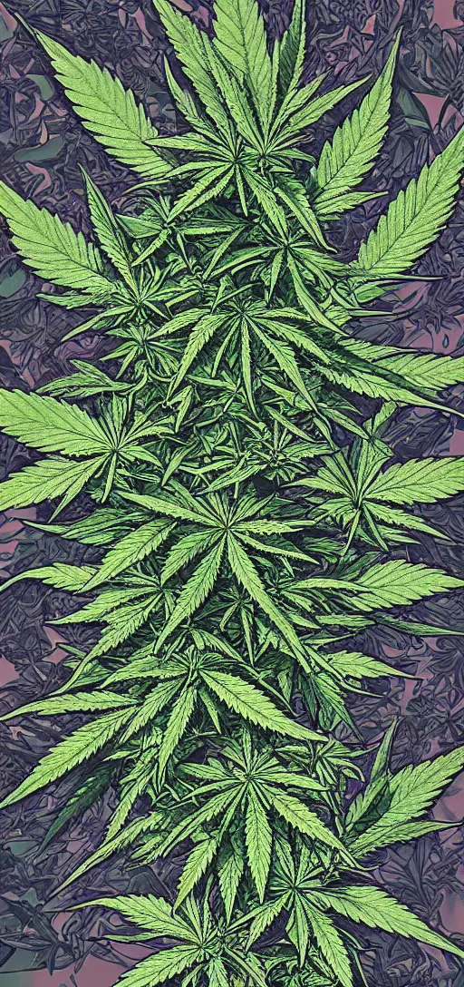 Image similar to ultra-realistic high details digital art of marijuana by Ayami Kojima, 2100K temperature, cold filter