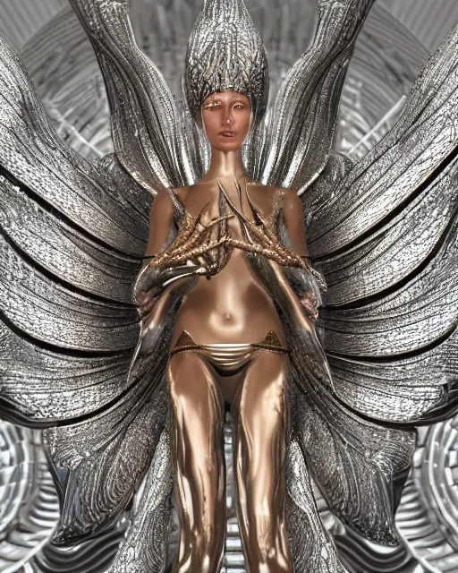 Image similar to a highly detailed metahuman 4 k close up render of an alien goddess bella hadid monument dragonfly in iris van herpen dress schiaparelli in diamonds crystals swarovski and jewelry iridescent in style of alphonse mucha gustav klimt trending on artstation made in unreal engine 4