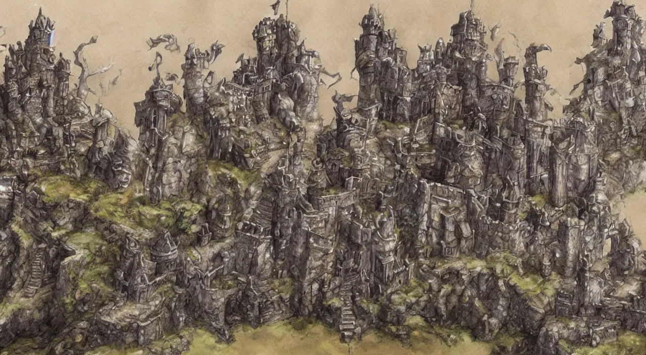 Prompt: concept art of an ancient castle from final fantasy ix