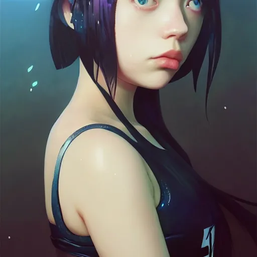 Prompt: a beautiful japanese billie eilish kat dennings alluring instagram model in elaborate latex tank top, by guweiz and wlop and ilya kuvshinov and artgerm and makoto shinkai and studio ghibli, symmetrical eyes, aesthetic, gorgeous, stunning, alluring, attractive, artstation, deviantart, pinterest, digital art