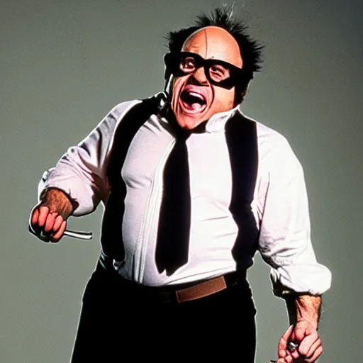 Image similar to danny devito wolverine action pose