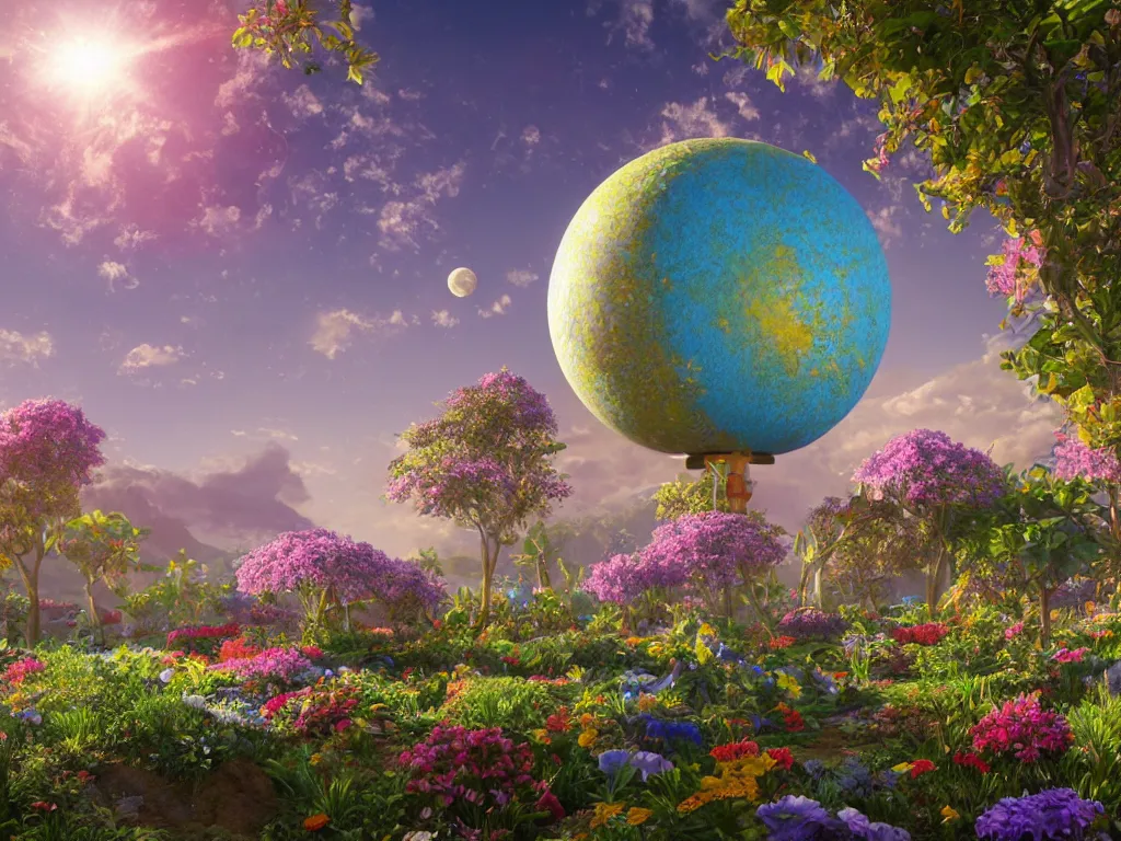 Prompt: 3 d render, the universe is a spheroid region 7 0 5 meters in diameter, sunlight study, art nouveau, by rachel ruysch and charles henry gifford and ( ( ( ( ( lisa frank ) ) ) ) ), kauai springtime, 8 k, extreme detail, sharp focus, octane render