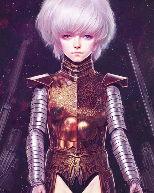 Image similar to beautiful cute young maiden girl with short white hairs in warhammer armor, art by ( ( ( kuvshinov ilya ) ) ) and wayne barlowe and gustav klimt and artgerm and wlop