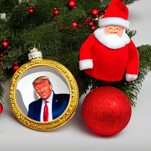 Prompt: a christmas tree with donald trump ornaments, photography, studio lighting, night, 4 5 mm lens, high resolution 8 k,