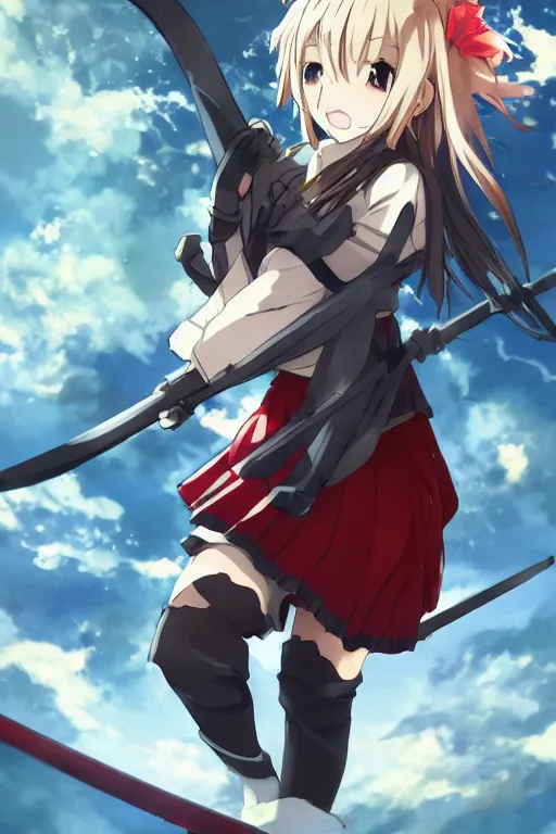 Image similar to anime key visual of a zesshi zetsumei from overlord, wearing a japanese schoolgirl cardigan, wielding a warscythe standing in the middle of a red bloody battlefield, bored anime expression, official digital media illustrated by artist so - bin, trending on artstation