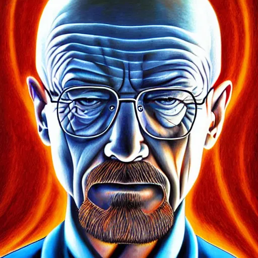 Image similar to portrait of walter white painted by alex grey