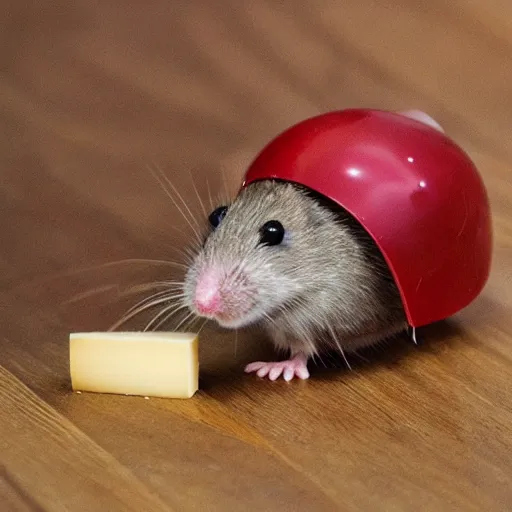 Image similar to mouse with red helmet eating cheese