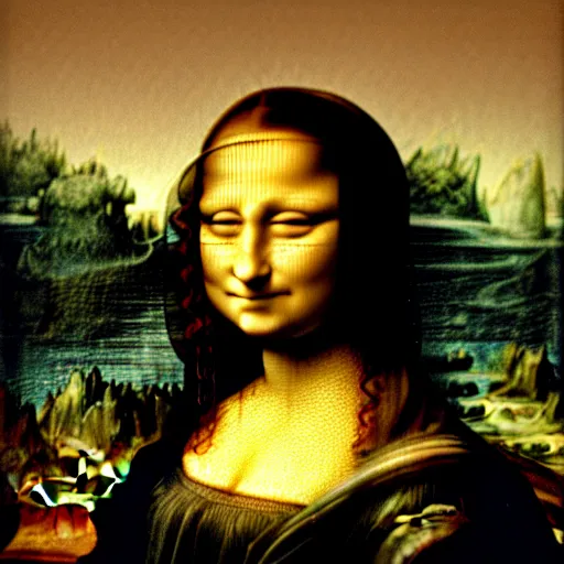 Image similar to mona lisa smelling something really bad and making a face