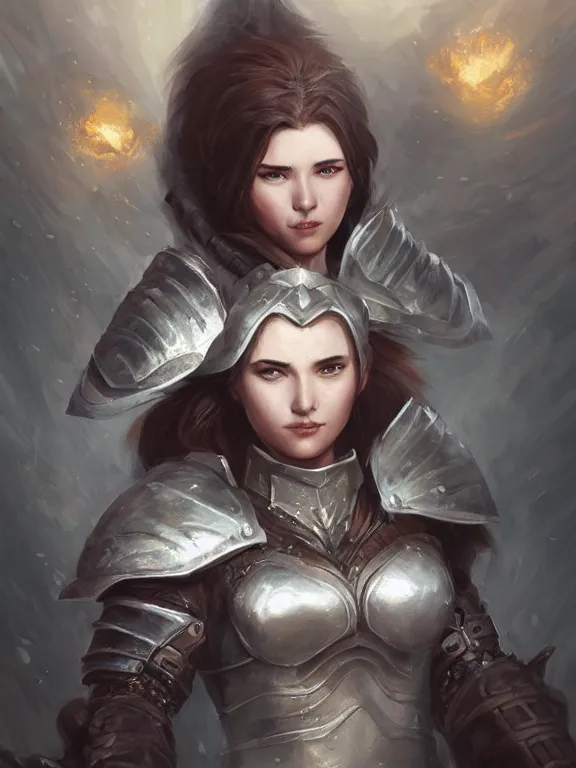 Prompt: a beautiful hyper realistic detailed epic concept art showing a noble knight women with her fist up and her spirit of the great raccoon gradian above her, by artgerm, charlie bowater, in the style of dragon age, featured on artstation