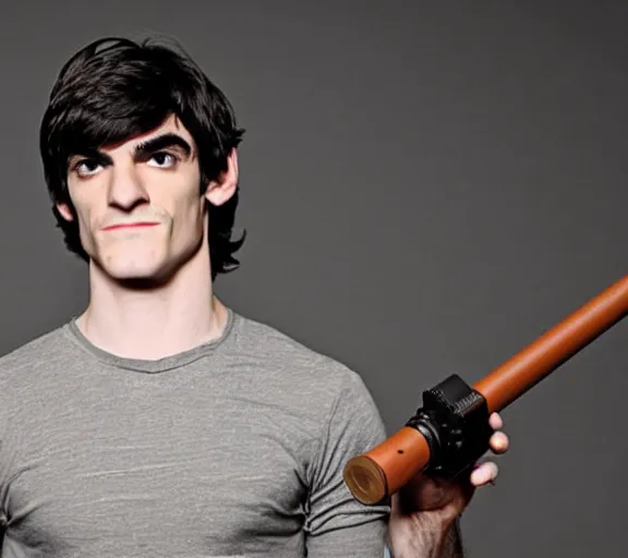 Prompt: rj mitte holding a granade, movie still, upper body shot, photorealistic, clean composition