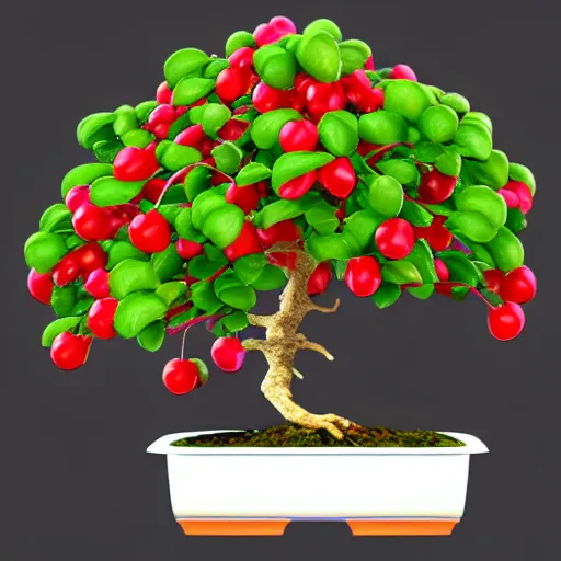 Prompt: bonsai fruit tree with cherries! but minimalistic concept art by frank stella gilleard james whalen tom, colorful, soft light, trending on artstation, minimalism