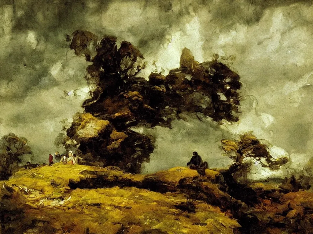 Prompt: The cloud walker by Hermann Hendrich, neo-romanticism