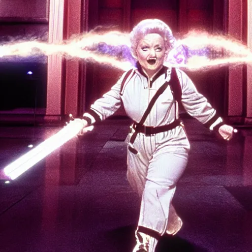 Image similar to stunning awe inspiring betty white as a ghostbuster in the movie ghostbusters, movie still 8 k hdr atmospheric lighting