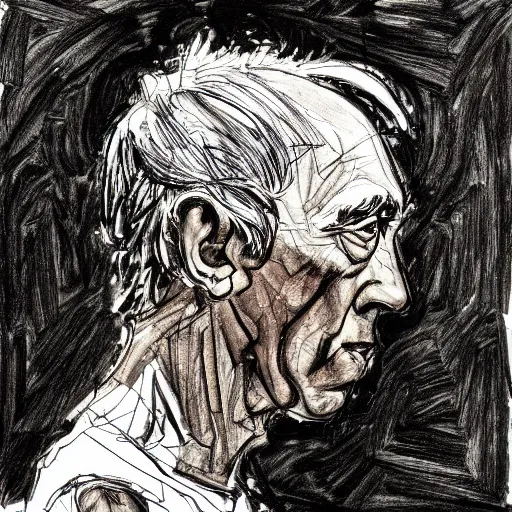 Prompt: a realistic yet scraggly portrait sketch of the side profile of a stern and sophisticated iggy pop, trending on artstation, intricate details, in the style of frank auerbach, in the style of sergio aragones, in the style of martin ansin, in the style of david aja, in the style of mattias adolfsson