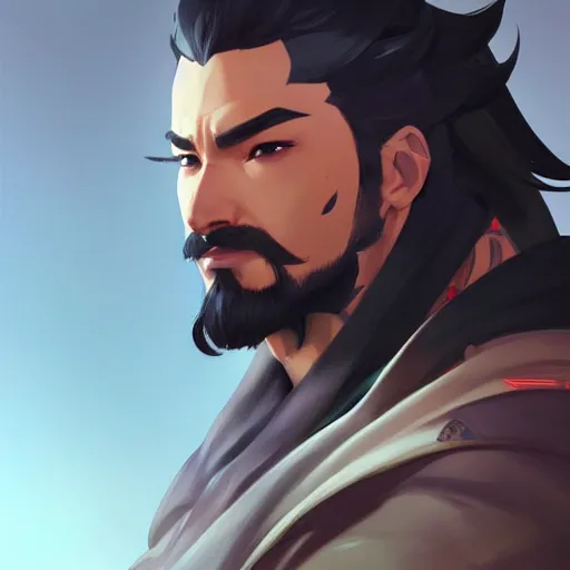 Image similar to hanzo from overwatch, digital painting, artstation, concept art, smooth, sharp focus, illustration, art by artgerm and greg rutkowski and alphonse mucha