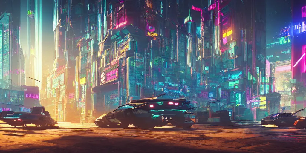 Image similar to DMT city, cyberpunk 2077 style concept art