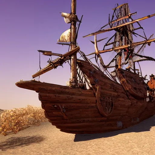 Prompt: a pirate ship in the desert