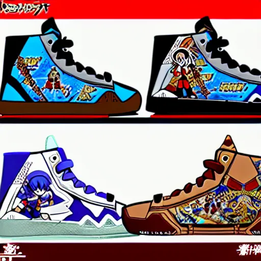 Image similar to fantasy jrpg sneaker design designed by capcom megaman, chrono trigger guilty gear sneaker styles, aztec mayan street fashion native punk sneaker design, focus on megaman hip hop sneaker design with subtle mayan patterns, trending on pixiv fanbox, painted by akira toriyama and studio ghibli princess mononoke megaman capcom