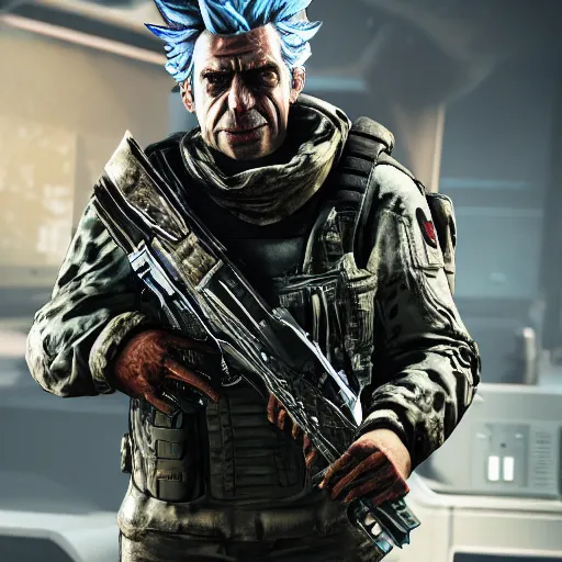 Prompt: Rick Sanchez in Call of Duty black ops, highly detailed, high quality, HD, 4k, 8k, Canon 300mm, professional photographer, 40mp, lifelike, top-rated, award winning, realistic, sharp, no blur, edited, corrected, trending