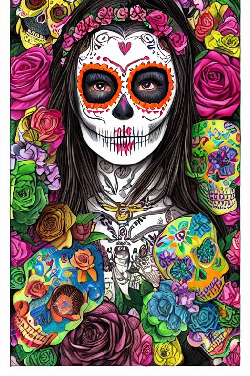 Image similar to Illustration of a sugar skull day of the dead girl, art by martine johanna