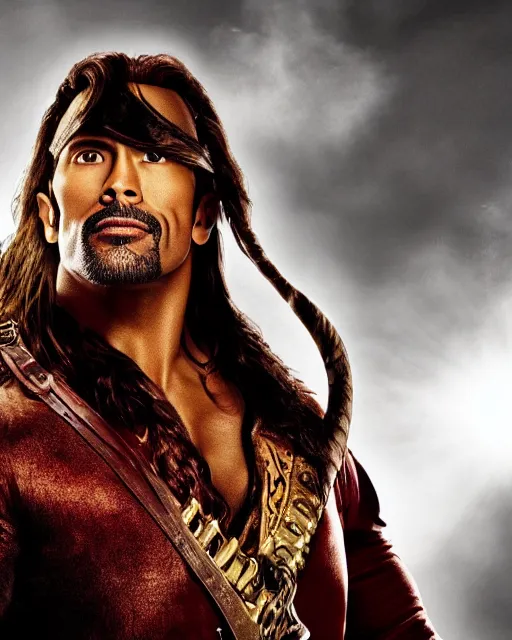 Image similar to Film still close-up shot of Dwayne Johnson as the Captain Hook from the movie Hook. Photographic, photography