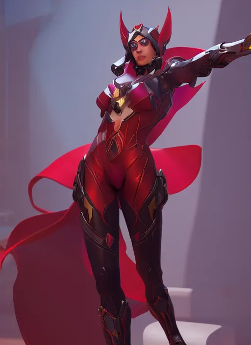 Image similar to scarlet witch in overwatch, naturel, hyper detailed, digital art, trending in artstation, cinematic lighting, studio quality, smooth render, unreal engine 5 rendered, octane rendered, art style by klimt and nixeu and ian sprigger and wlop and krenz cushart.