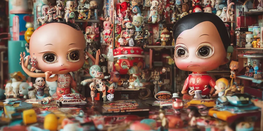 Image similar to closeup portrait of tin toy retro tokyo corner store, depth of field, zeiss lens, detailed, centered, photoshoot, by nicoletta ceccoli, mark ryden, lostfish, breathtaking, 8 k resolution, extremely detailed, beautiful, establishing shot, artistic, hyperrealistic, octane render, - h 8 0 4