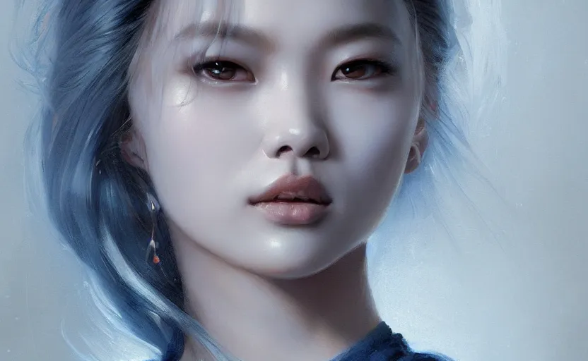 Prompt: blackpink jennie, soft grey and blue natural light, intricate, digital painting, artstation, concept art, smooth, sharp focus, illustration, art by greg rutkowski and luis rollo and uang guangjian and gil elvgren, symmetry!