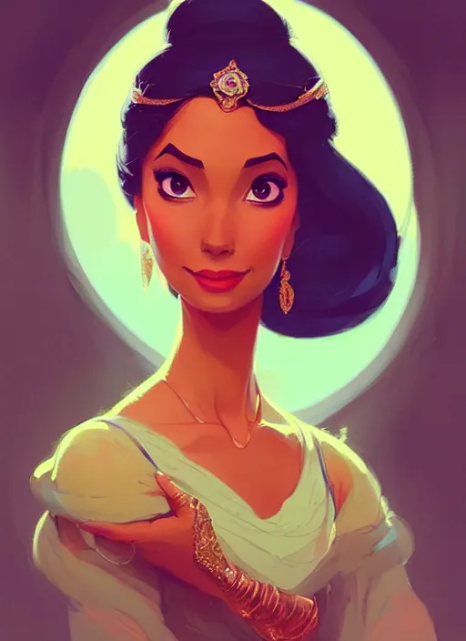 Image similar to highly detailed portrait of disney's princess jasmine, magnificent, photographic realistic background, by atey ghailan, by greg rutkowski, by greg tocchini, by james gilleard, by joe fenton, by kaethe butcher, trending on instagram, award winning details