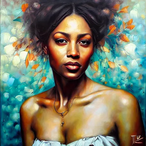 Image similar to portrait of a beautiful woman, nature elements, painting, by dimitra milan, by tim okamura.