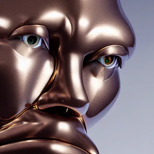 Prompt: a sculpture of a very ordinary person, by Jeff Koons, polished metal, anatomically correct, beautiful perfect face, sharp focus, Highly Detailed, Cinematic Lighting, octane render, volumetric lighting, post-production, 8k, HD