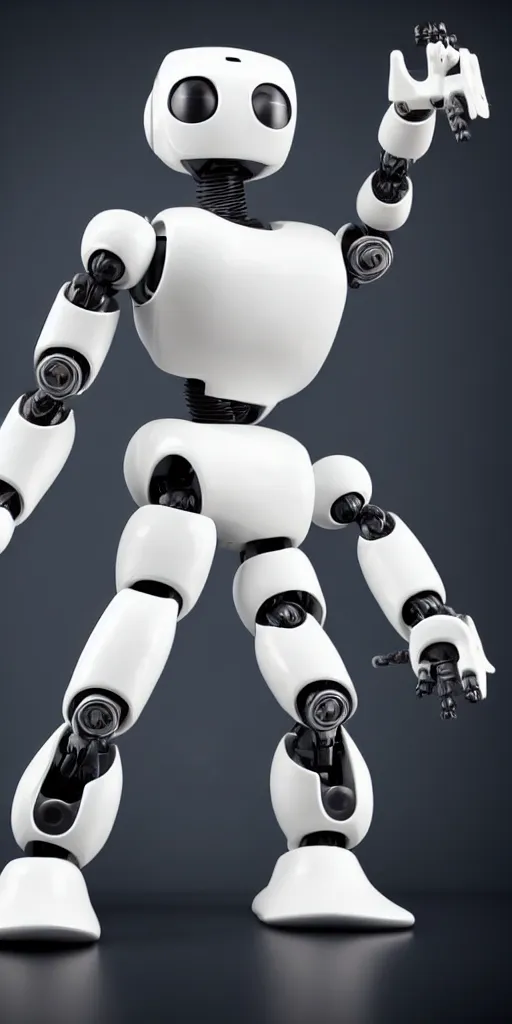 Image similar to A toy robot designed in a retro style equipped with machine guns, studio photo white background