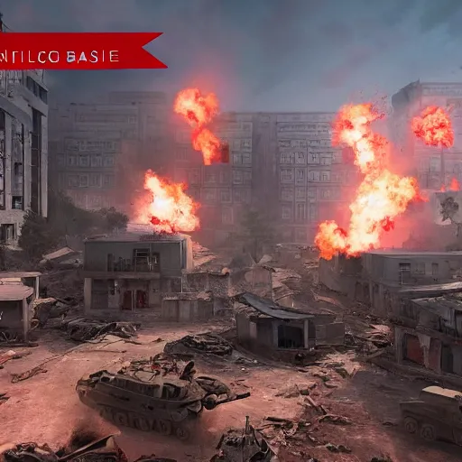 Image similar to painting of a war zone in beijing, china, world war 3, modern city, unreal engine 5,