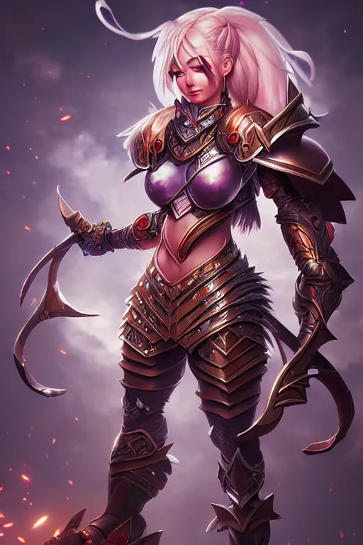 Image similar to sakimi chan, fantasy armor, detailed face, dynamic lighting, tony sart