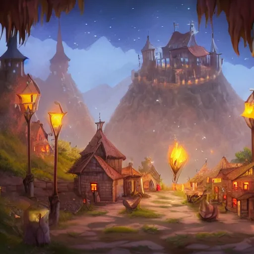 Image similar to large fantasy town filled with people who is doing their own stuff, game concept art, illustration,