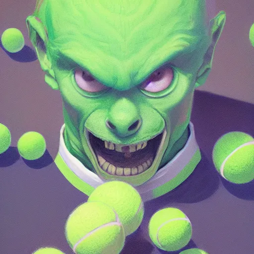 Image similar to highly detailed vfx portrait of a character of a tennis ball monster, akira stephen bliss, chalk, unrealengine, greg rutkowski, loish, rhads, beeple, chalk, makoto shinkai and lois van baarle, ilya kuvshinov, rossdraws, tom bagshaw, basil gogos