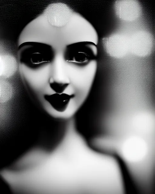 Image similar to black and white dreamy young beautiful female artificial intelligence, metropolis, cinematic, rim light, bokeh, photo - realistic, elegant, high detail, 8 k, masterpiece, photo taken in 1 9 3 0