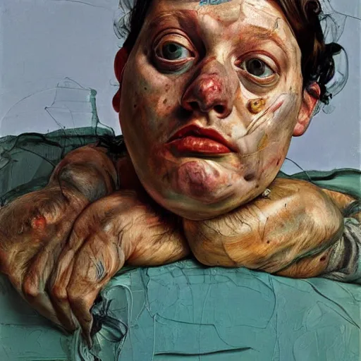 Prompt: high quality high detail painting by lucian freud and jenny saville, hd, drunk, turquoise