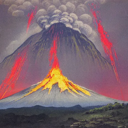 Prompt: volcano eruption, artwork by hiroshi yoshida