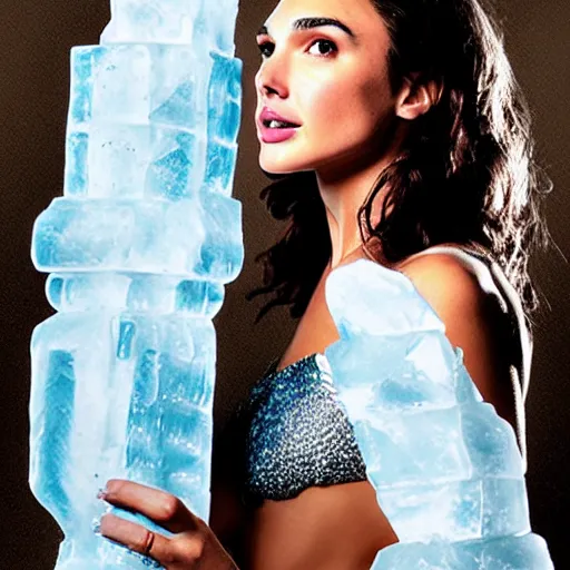 Image similar to portrait of gal gadot as ice sculpture