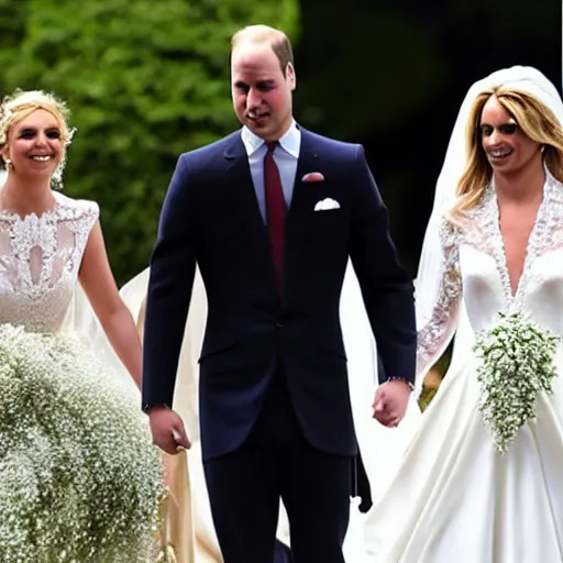 Prompt: prince william marrying britney spears, wedding photos on instagram, official photos, wedding photo