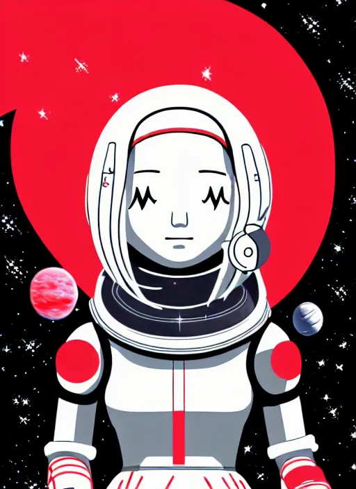 Prompt: highly detailed portrait of a hopeful pretty astronaut lady with a wavy blonde hair, by Kaws , 4k resolution, nier:automata inspired, bravely default inspired, vibrant but dreary but upflifting red, black and white color scheme!!! ((Space nebula background))