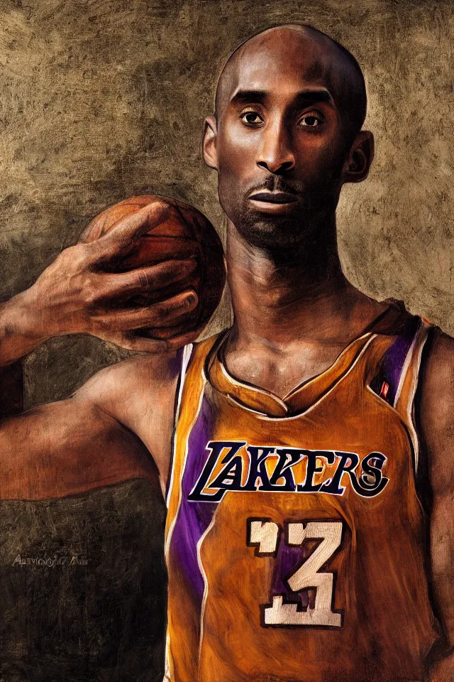 Prompt: centered detailed portrait of kobe bryant, by anguissola, sofonisba, 4 k hd wallpaper. premium prints available.